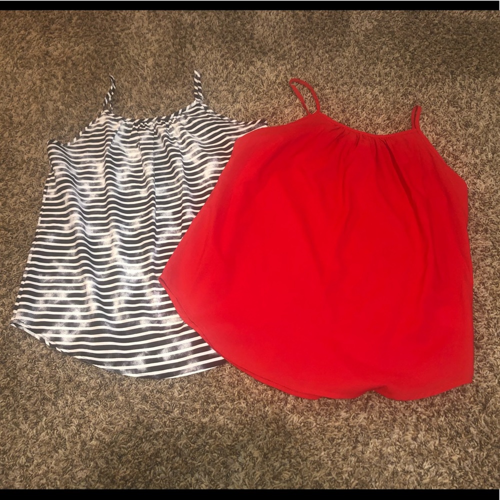 Set of dressy tank blouses red and black/white
